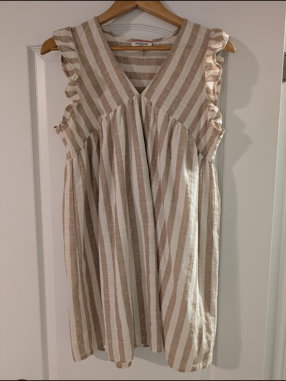 ANDRÉE Beige & White Striped Sleeveless Summer Dress